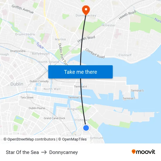 Star Of the Sea to Donnycarney map