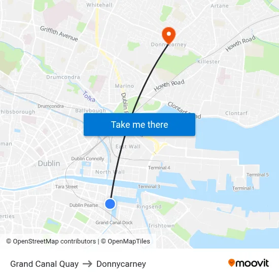 Grand Canal Quay to Donnycarney map