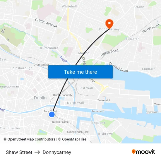 Shaw Street to Donnycarney map