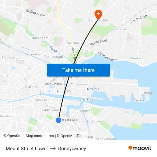 Mount Street Lower to Donnycarney map