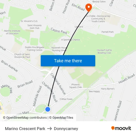 Marino Crescent Park to Donnycarney map