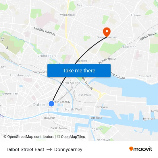 Talbot Street East to Donnycarney map
