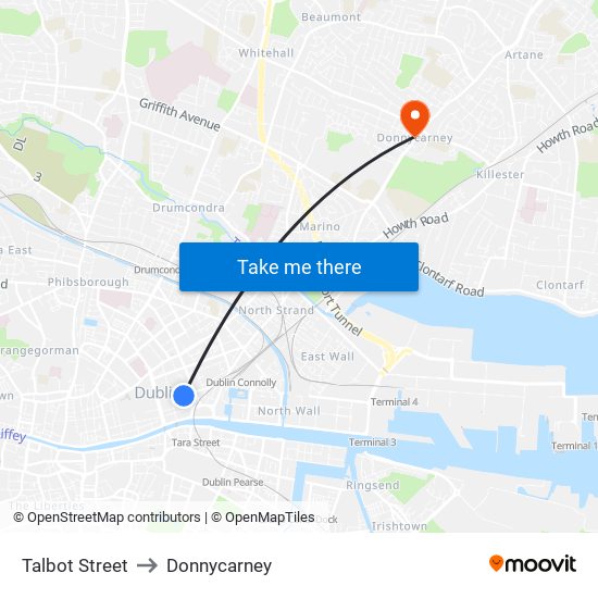 Talbot Street to Donnycarney map