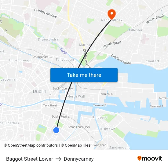 Baggot Street Lower to Donnycarney map