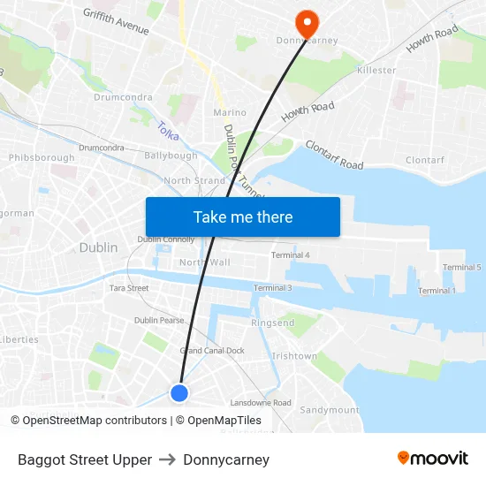 Baggot Street Upper to Donnycarney map