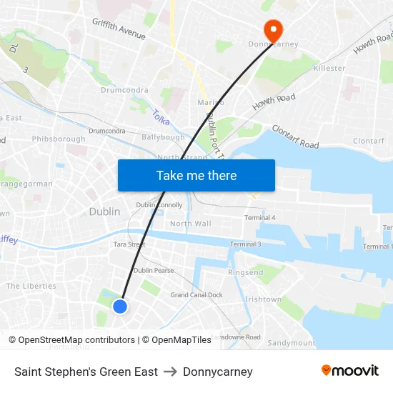 Saint Stephen's Green East to Donnycarney map