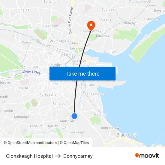 Clonskeagh Hospital to Donnycarney map