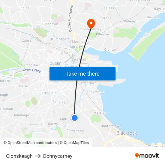 Clonskeagh to Donnycarney map