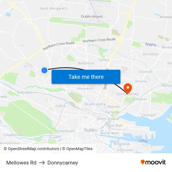 Mellowes Rd to Donnycarney map