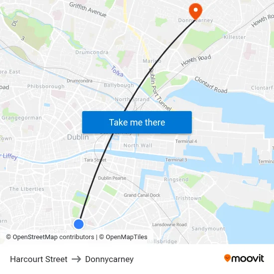 Harcourt Street to Donnycarney map
