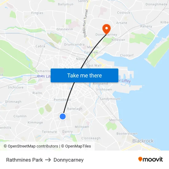 Rathmines Park to Donnycarney map