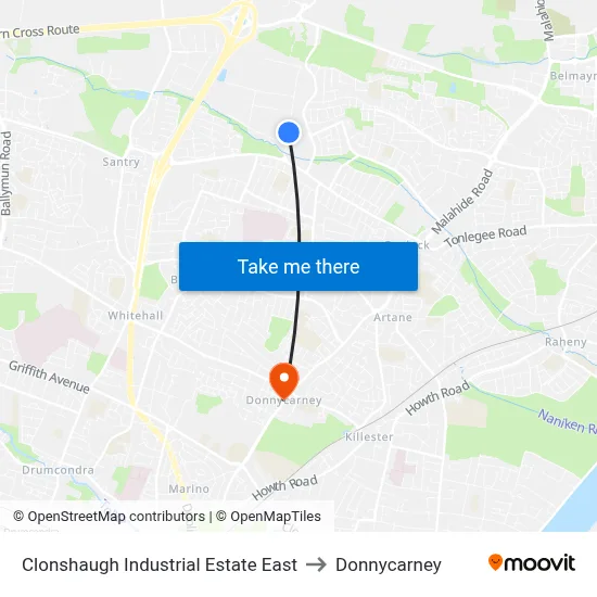 Clonshaugh Industrial Estate East to Donnycarney map