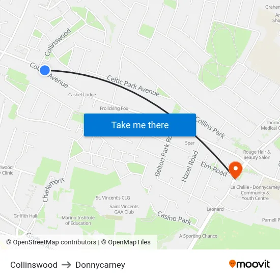 Collinswood to Donnycarney map