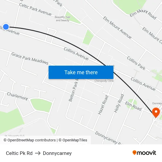 Celtic Pk Rd to Donnycarney map