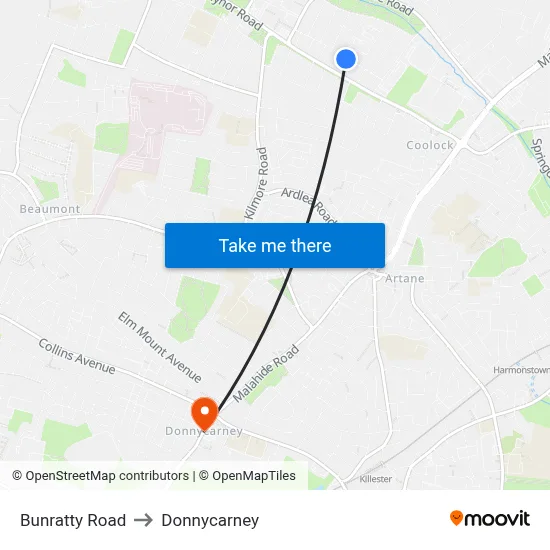 Bunratty Road to Donnycarney map