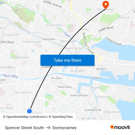 Spencer Street South to Donnycarney map