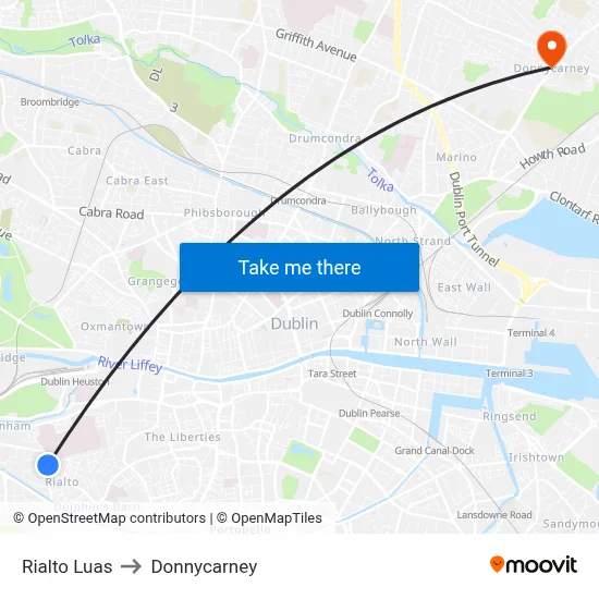 Rialto Luas to Donnycarney map