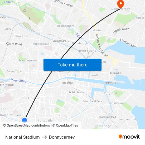 National Stadium to Donnycarney map