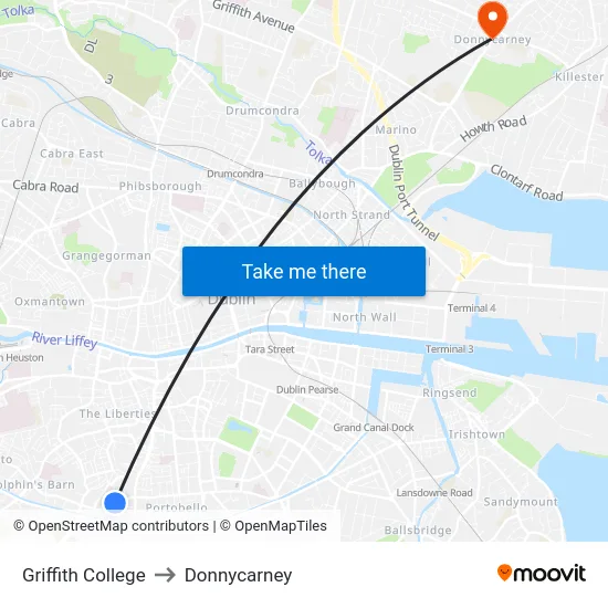 Griffith College to Donnycarney map