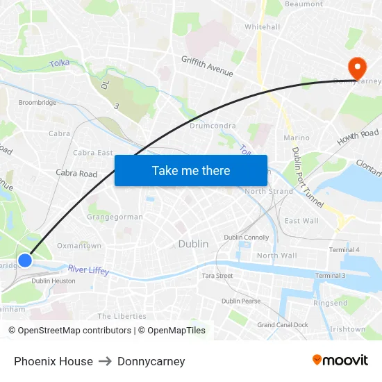 Phoenix House to Donnycarney map