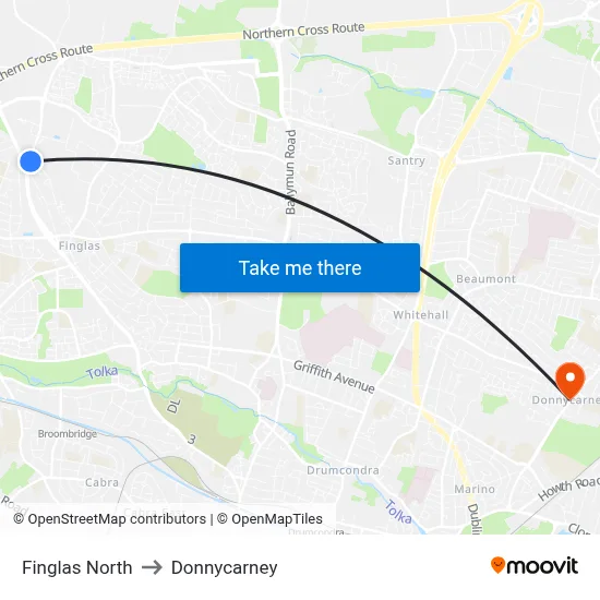 Finglas North to Donnycarney map