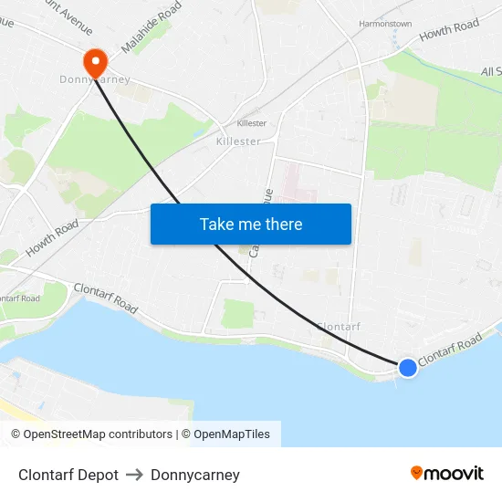 Clontarf Depot to Donnycarney map