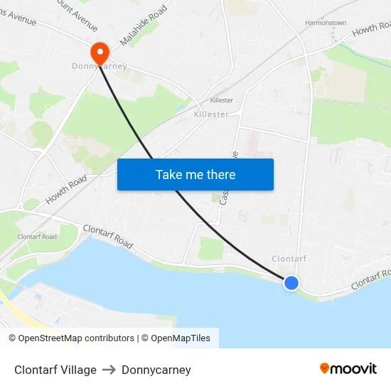 Clontarf Village to Donnycarney map