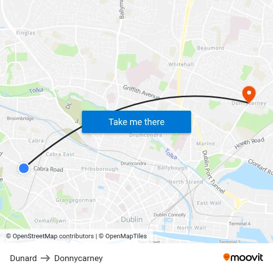 Dunard to Donnycarney map