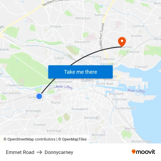 Emmet Road to Donnycarney map