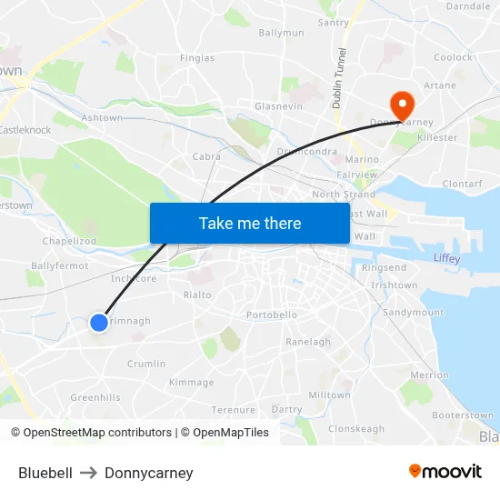 Bluebell to Donnycarney map
