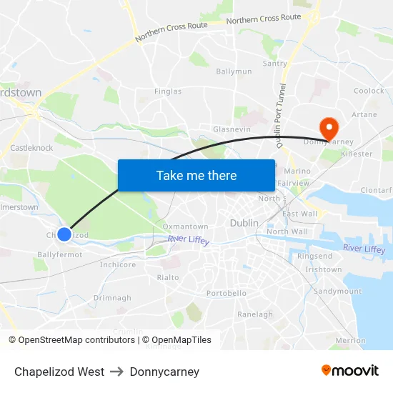 Chapelizod West to Donnycarney map