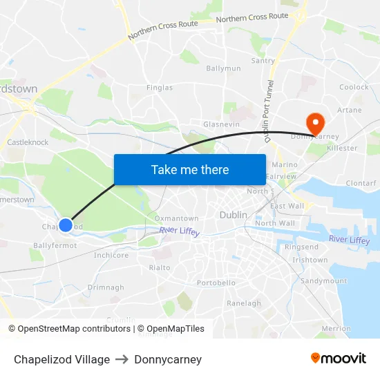 Chapelizod Village to Donnycarney map