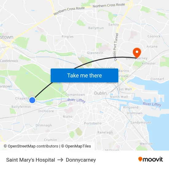 Saint Mary's Hospital to Donnycarney map