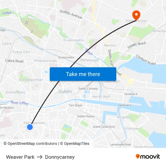 Weaver Park to Donnycarney map