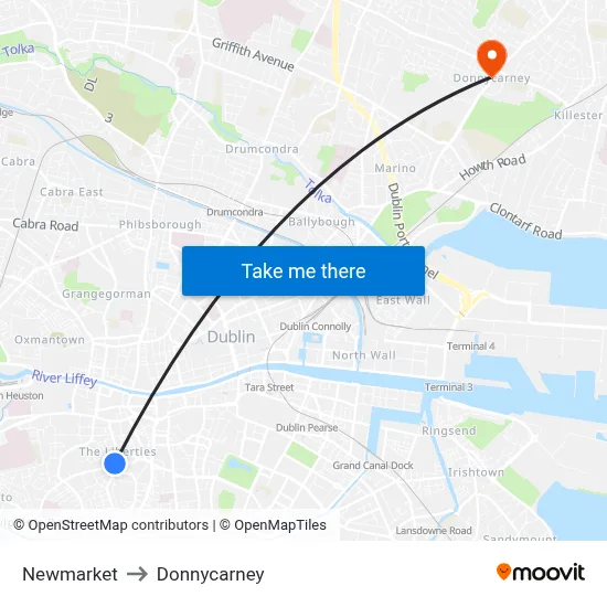Newmarket to Donnycarney map