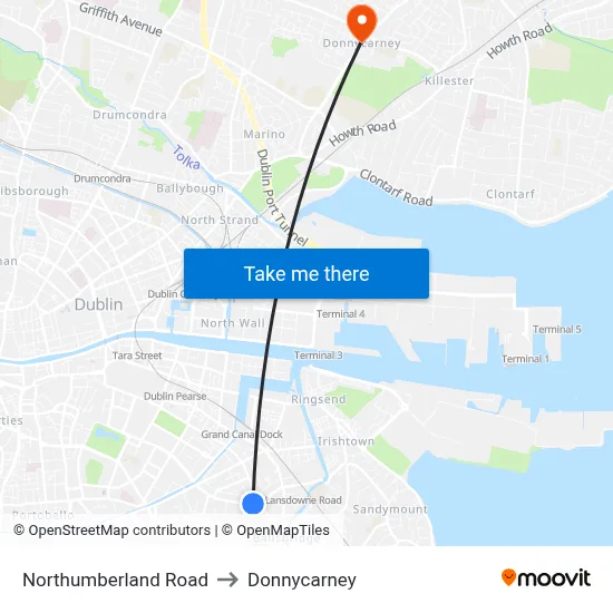 Northumberland Road to Donnycarney map