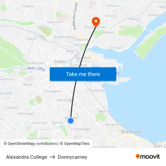 Alexandra College to Donnycarney map