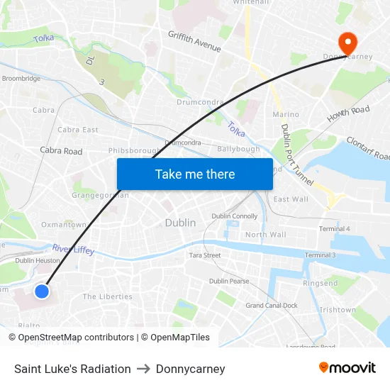 Saint Luke's Radiation to Donnycarney map