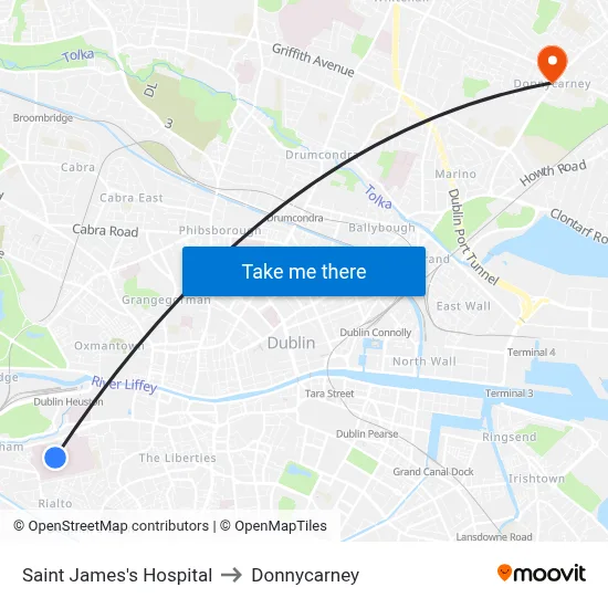 Saint James's Hospital to Donnycarney map