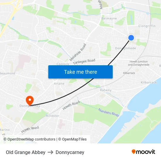 Old Grange Abbey to Donnycarney map