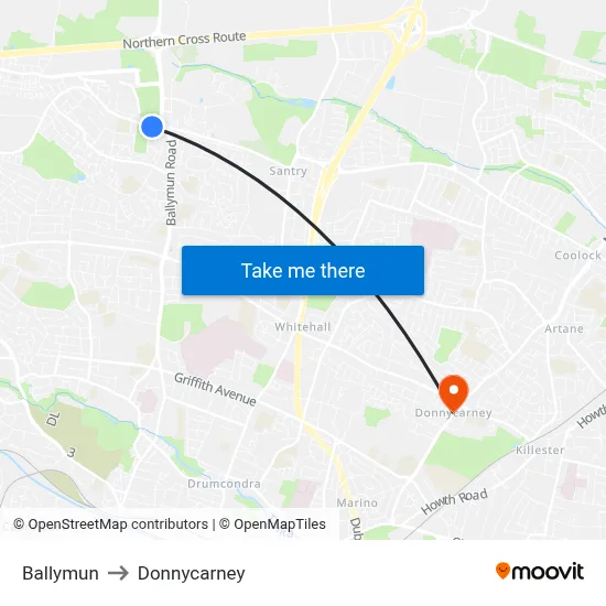 Ballymun to Donnycarney map