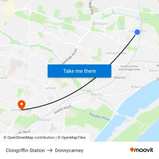 Clongriffin Station to Donnycarney map