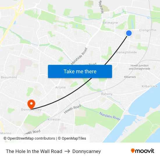 The Hole In the Wall Road to Donnycarney map