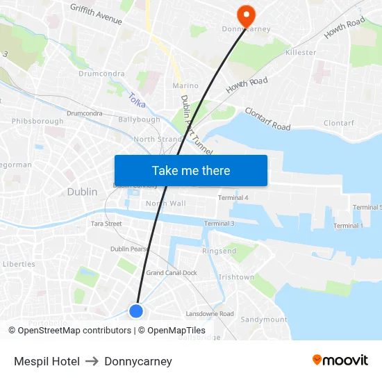 Mespil Hotel to Donnycarney map