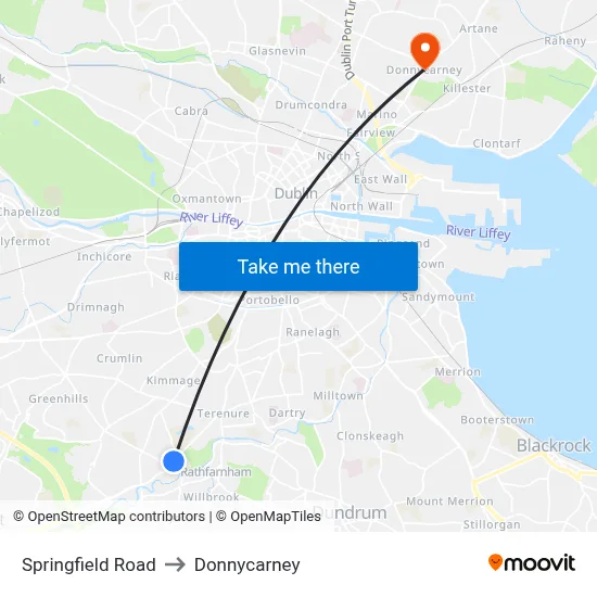 Springfield Road to Donnycarney map