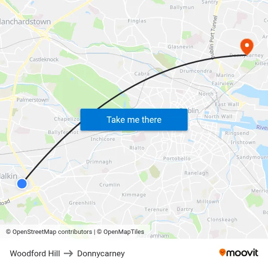 Woodford Hill to Donnycarney map