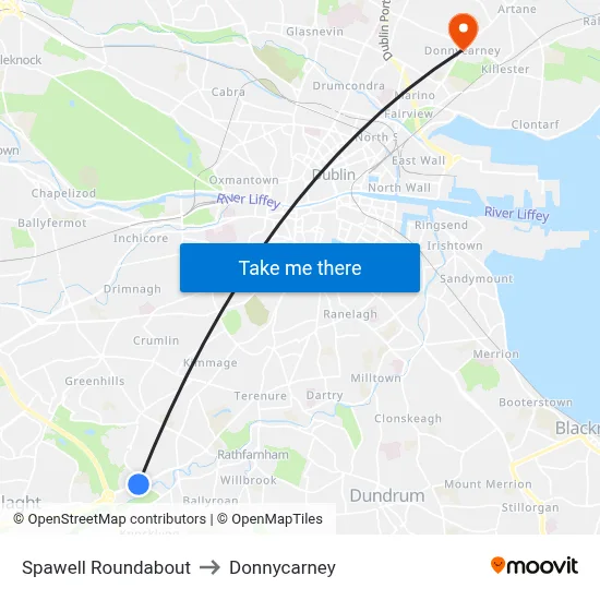 Spawell Roundabout to Donnycarney map