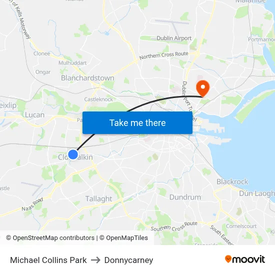 Michael Collins Park to Donnycarney map