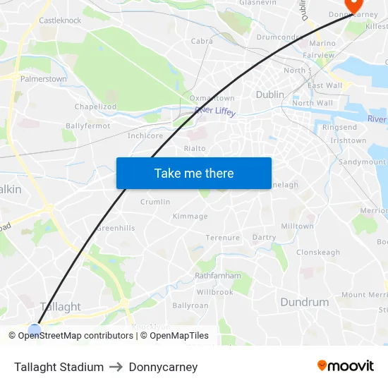 Tallaght Stadium to Donnycarney map