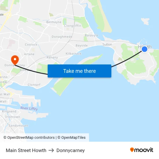 Main Street Howth to Donnycarney map